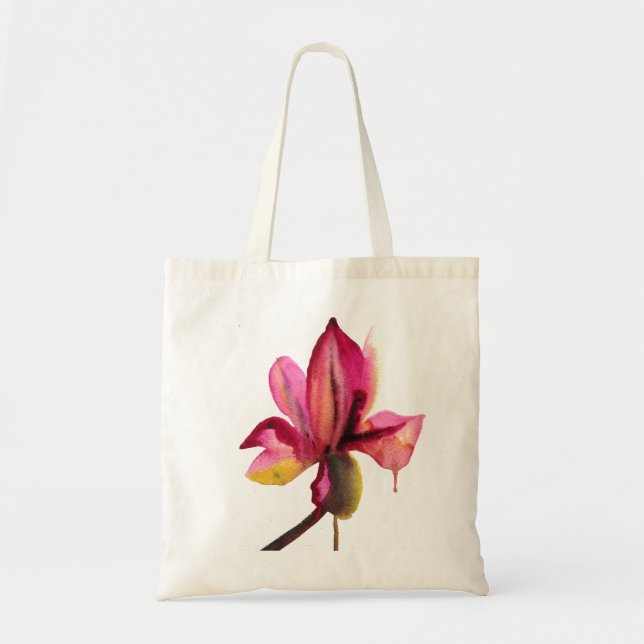Lila Orchid Wasserfarbe Tropische Blume Tragetasche (Vorne)