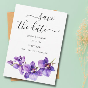 Lila Orchid-White-Script Save The Date