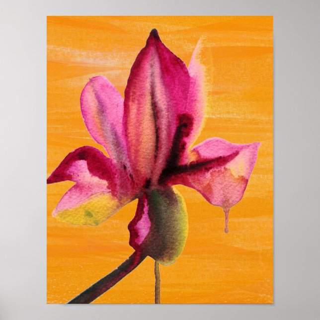 Lila Orchidee Aquarell Blume Pop Orange Poster (Vorne)