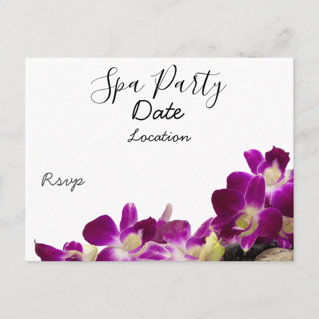 Lila Orchidee mit schwarzem Wellness-Center Party Postkarte (Vorderseite)