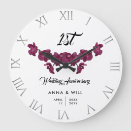 Lila Orchideen-Aquarellfarben-Feier zum Hochzeitst Große Wanduhr