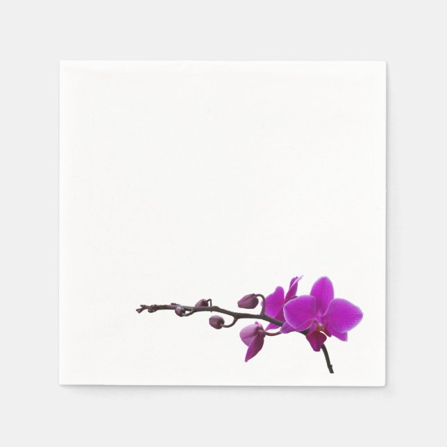 Lila Orchideen auf einer weißen Serviette (Vorderseite)