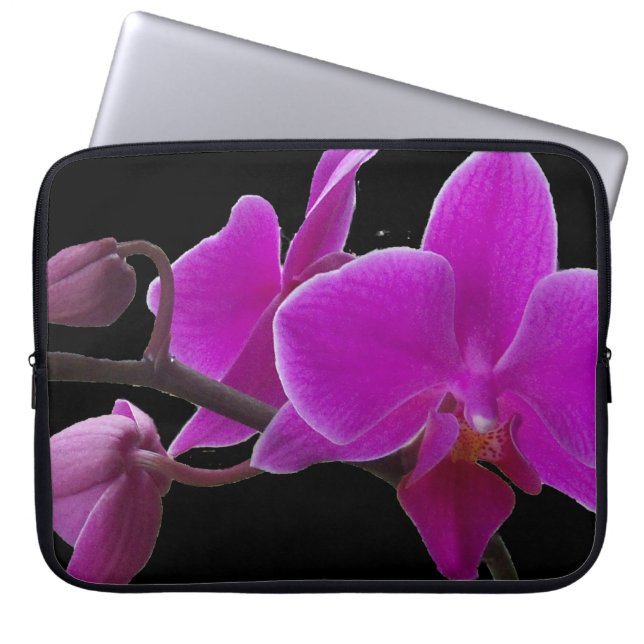 Lila Orchideen auf schwarzem Laptop Laptopschutzhülle (Vorderseite)