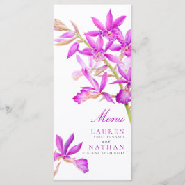 Lila Orchideen-Blume Hochzeit in Aquarellen Menükarte