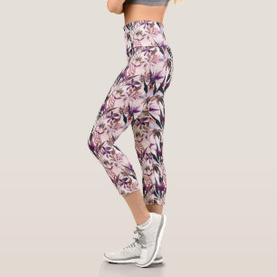 Lila Orchideen Capri Leggings