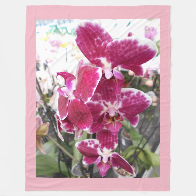 Lila Orchideen Fleecedecke (Vorderseite)