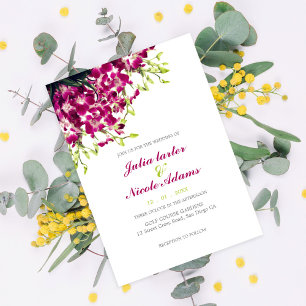 Lila Orchideen Florale Botanische Foto Hochzeit Einladung