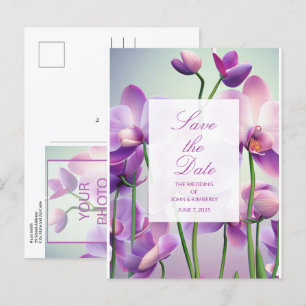 Lila Orchideen Florale Hochzeit Termin-Vorankündig Ankündigungspostkarte