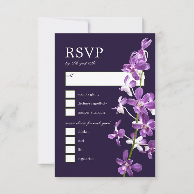 Lila Orchideen, moderne elegante Hochzeitskarte RSVP Karte (Vorderseite)