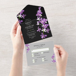 Lila Orchideen, moderne Hochzeiten All In One Einladung