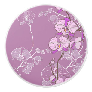 Lila Orchideen-Muster Keramikknauf