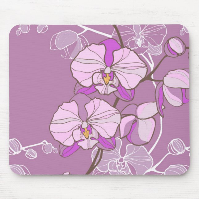 Lila Orchideen-Muster Mousepad (Vorne)