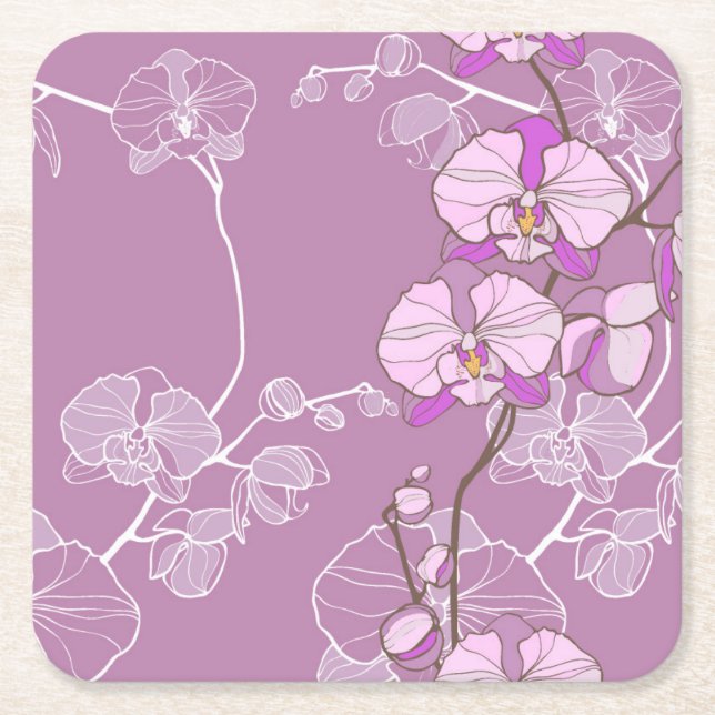 Lila Orchideen-Muster Rechteckiger Pappuntersetzer (Vorderseite)