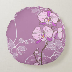 Lila Orchideen-Muster Rundes Kissen