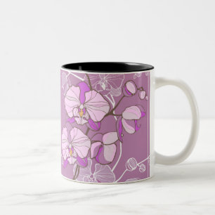 Lila Orchideen-Muster Zweifarbige Tasse