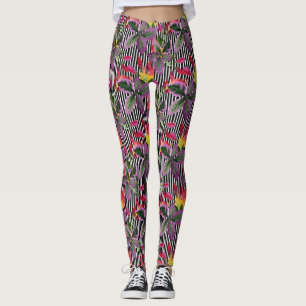 Lila Orchideen-Schwarz/Weiß-Leggings Leggings