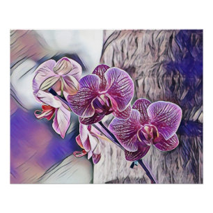 Lila Orchideenblüte auf einem Holzstamm-Gemälde  Poster