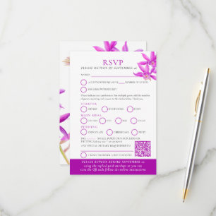 Lila Orchideenhochzeit RSVP QR-Code Karte