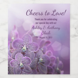 Lila Orchideenjubeln zur Hochzeit der Liebe Weinetikett