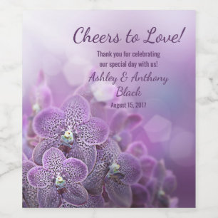 Lila Orchideenjubeln zur Hochzeit der Liebe Weinetikett