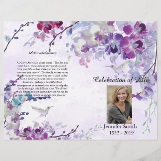 Lila Orchids Hummingbird Beerdigung Programm Flyer