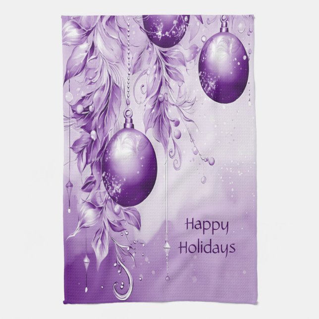 Lila Ornamente Weihnachten Urlaub Küche Handtuch (Vertikal)