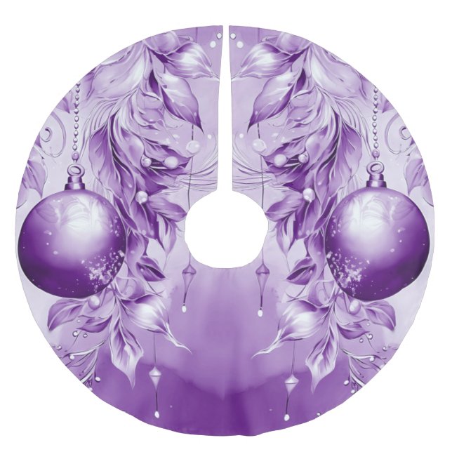 Lila Ornamente Weihnachtsbaumrock Polyester Weihnachtsbaumdecke (Vorderseite)