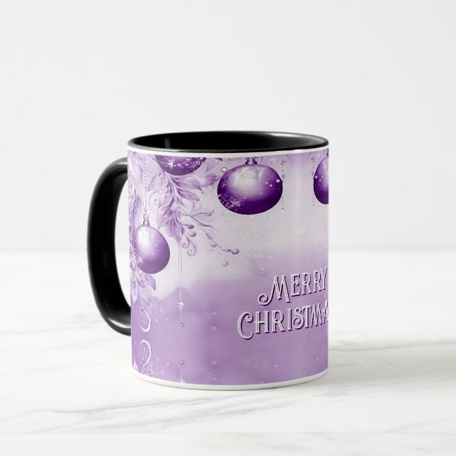 Lila Ornamente Weihnachtsfeiertage Tasse (Vorderseite Links)
