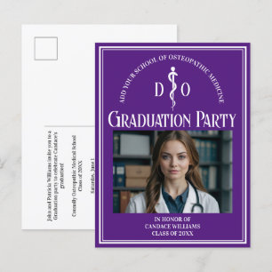 Lila Osteopathische Medical School Graduation Part Einladungspostkarte