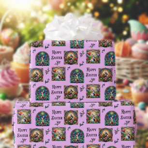Lila Osterhase Elegant Glasmalerei Geschenkpapier