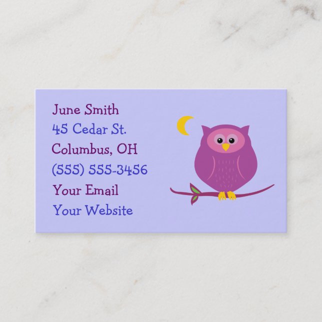 Lila Owl Business Cards Visitenkarte (Vorderseite)