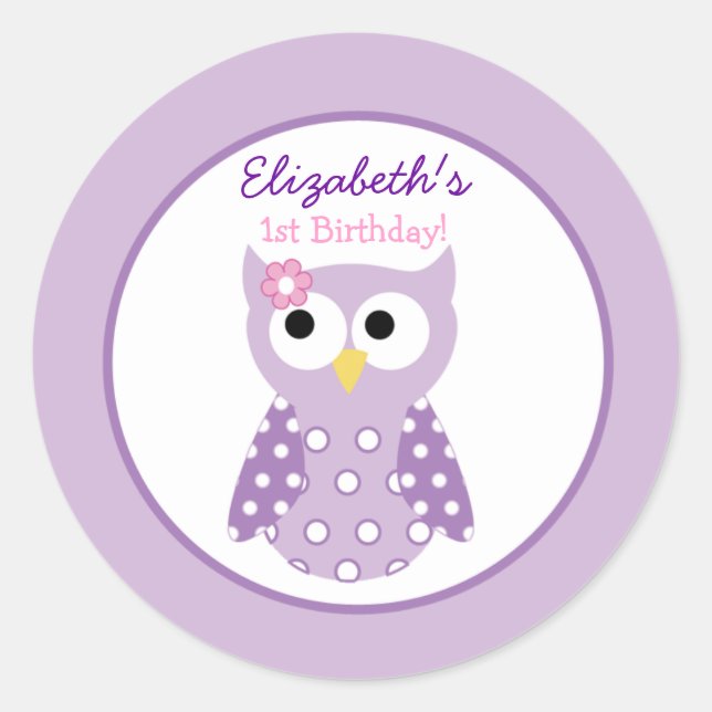 Lila Owl Girl Round Custom Gevor Sticker (Vorderseite)