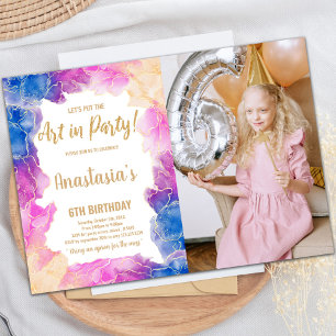 Lila Paint Birthday Einladung mit Foto