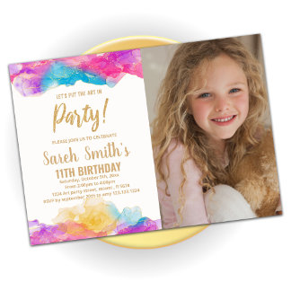 Lila Paint Birthday Einladungen mit Foto