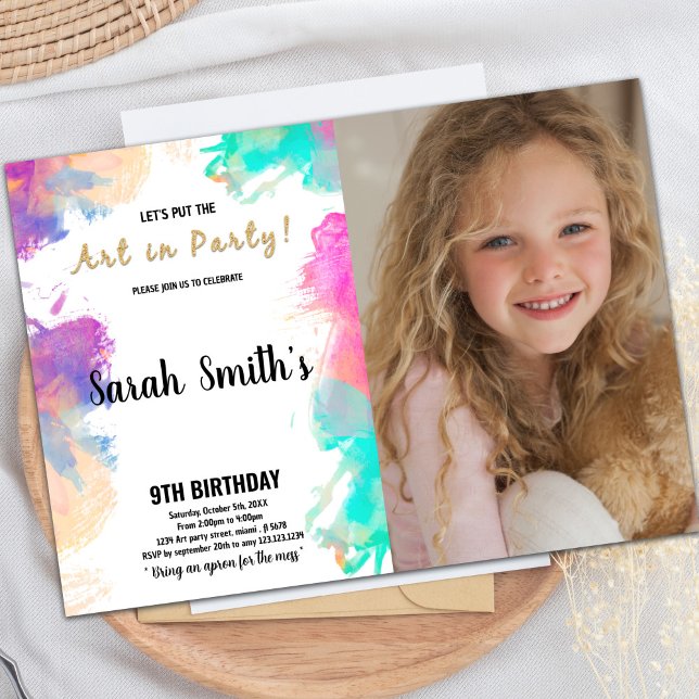 Lila Paint Birthday Einladungen mit Foto (Purple Paint Birthday Invitations with photo)