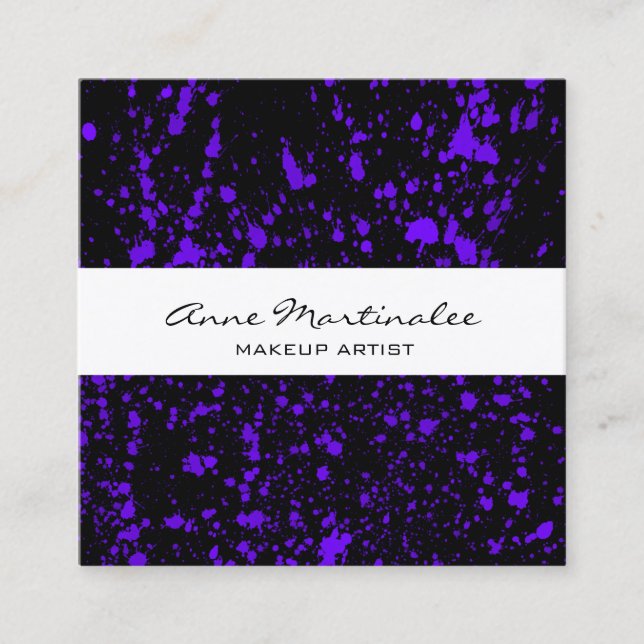 Lila Paint-Spritzer auf Schwarz Quadratische Visitenkarte (Vorderseite)