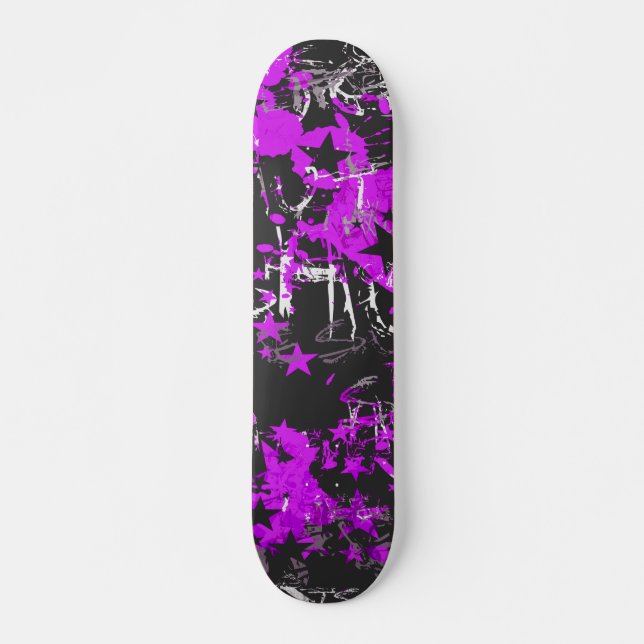 Lila Paint-Spritzer Skateboard (Vorne)