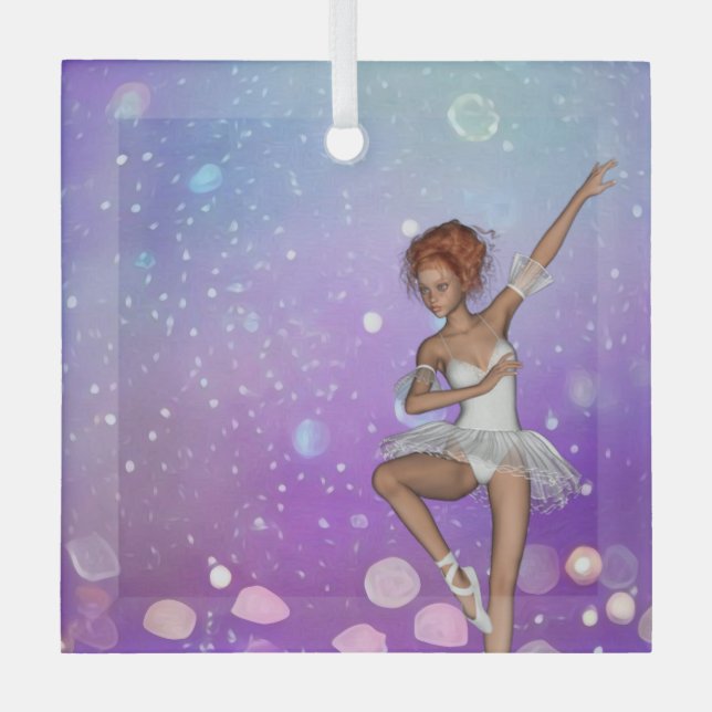 Lila Painted Bokeh Bubbles Ballerina Ornament Aus Glas (Vorderseite)