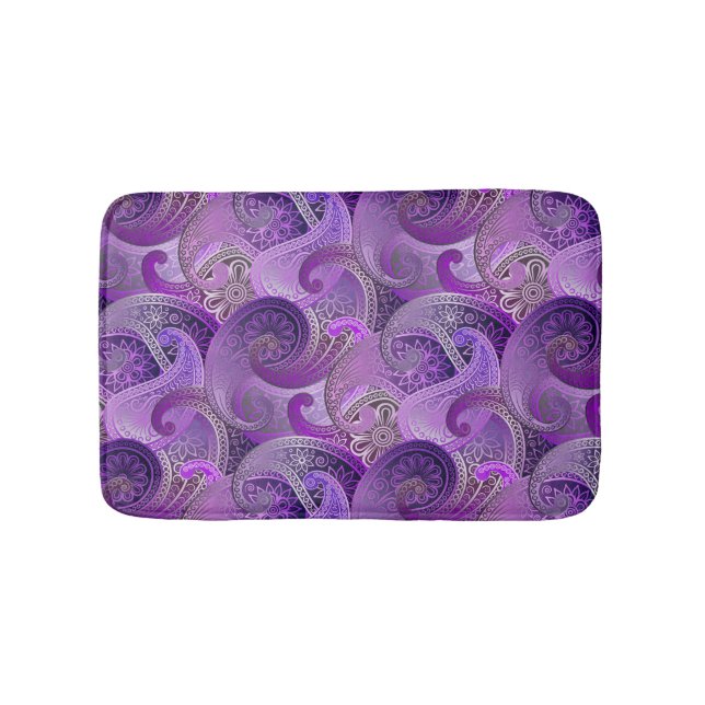 Lila Paisley Exotic Damask Muster Badematte (Vorderseite)