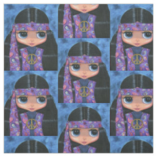Lila Paisley Hippie Chick mit Peace Sign Zeichen d Stoff