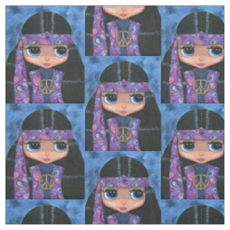 Lila Paisley Hippie Chick mit Peace Sign Zeichen d Stoff