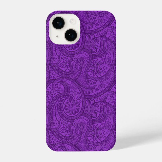 Lila Paisley iPhone 14 Hülle (Rückseite)