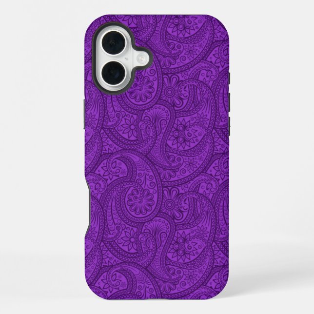 Lila Paisley iPhone 16 Plus Hülle (Rückseite)