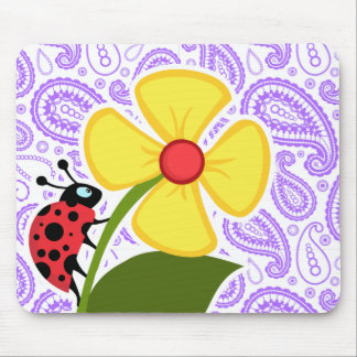 Lila Paisley Pattern; Ladybug Mousepad