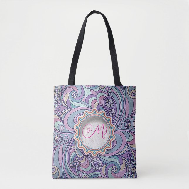 "Lila Paisley" Tote Bag Tasche (Vorderseite)