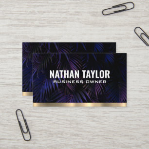 Lila Palmen   Gold Metal Trim Business Card Visitenkarte