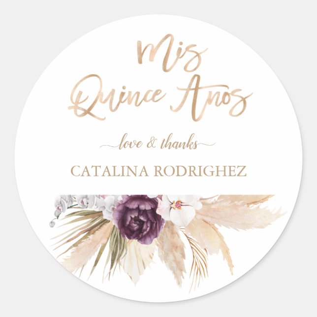 Lila Pampas Grass Quinceañera, weißer Orchid Runder Aufkleber (Vorderseite)