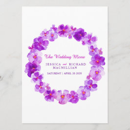 Lila Pansy Art Blume Kranz Hochzeitsmenü Menükarte