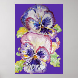 Lila Pansy Art Blumenstrauß Blume Wasserfarben Pos Poster