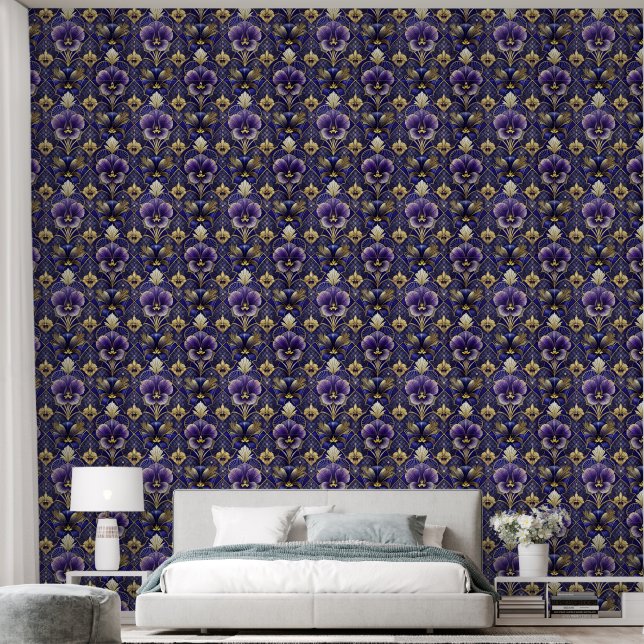 Lila Pansy, Art Deko Stil Tapete (Schlafzimmer)